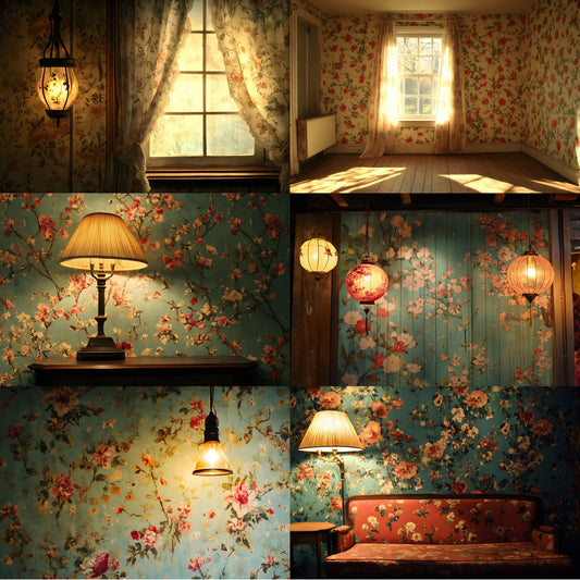 Vintage Wallpaper Room Digital Backdrop, Photography Backgrounds, Antique Interior Photo Prop, Printable Photography, High Resolution Images