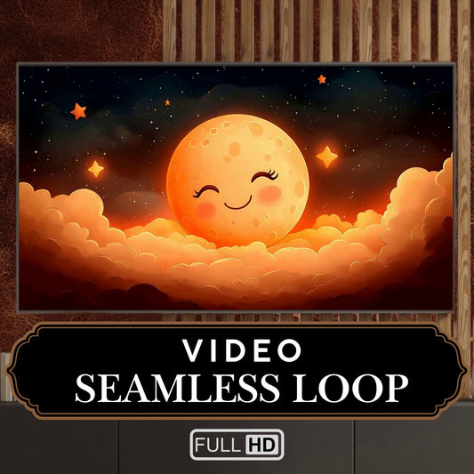 Animated Stream Screen Smiley Moon in the Clouds at Night, Aesthetic Twitch Overlay - Moonface Cozy Night - Moon Themed Animated Video Loop
