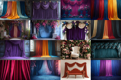 Velvet Elegance Backdrops | Luxurious Digital Backgrounds | Opulent Vintage Room Photography Backdrops | Wedding & Maternity Backdrops