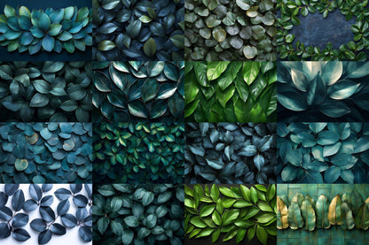 Ficus Leaves Digital Backdrops: 4Green Botanical Nature Textures for Photography & Tropical Art - Leafy Green Textured Backgrounds