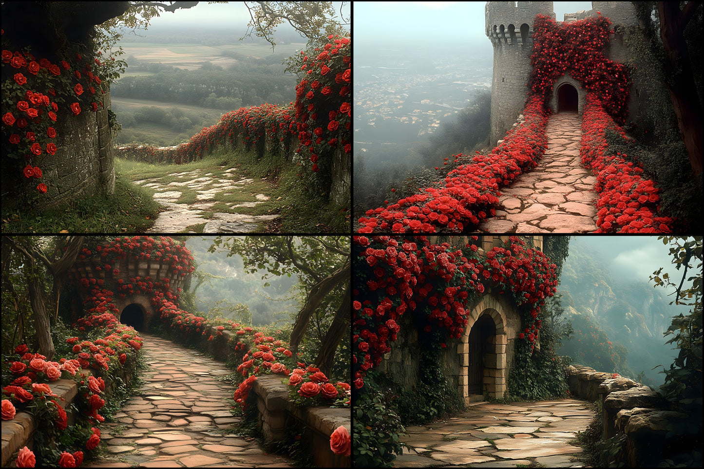 Rose Castle Wall Digital Backdrop, Fairytale Photography Background, Enchanted Garden Photo Prop, Fantasy Princess Portrait,