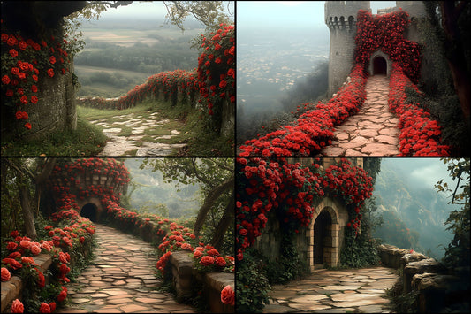 Rose Castle Wall Digital Backdrop, Fairytale Photography Background, Enchanted Garden Photo Prop, Fantasy Princess Portrait,