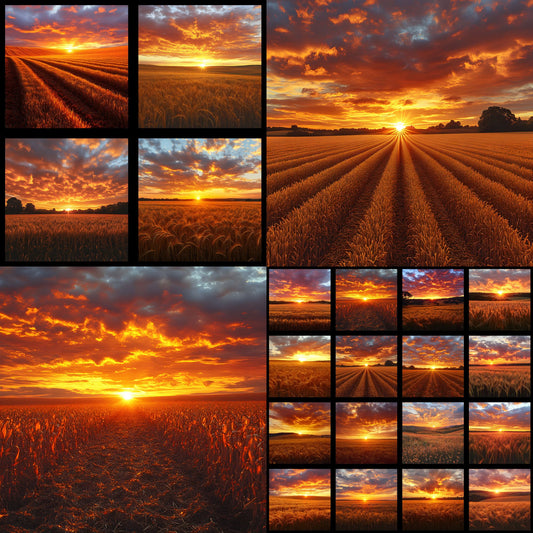 Warm Sunset Photography Backdrop, Golden Hour Digital Background for Portraits, Square Format Photo Booth Prop, Dreamy Sky Photography Resource