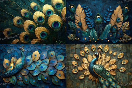 Peacock Deco Stage Backdrops | Elegant Art Deco Peacock Digital Backgrounds | Luxurious Gold & Teal Stage Design | Instant Download