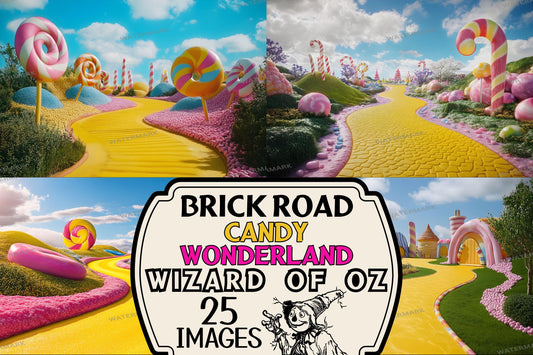 Brick Road Candy Wonderland Backdrops | Wizard of Oz | Fantasy Backgrounds | Colorful Lollipop Candyworld Images | Dorothy Backdrops