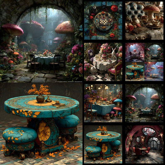 Alice in Wonderland Backdrop, Tea Party Background, Digital Download for Birthday, Photography Prop, Whimsical Photo Booth, Square Image
