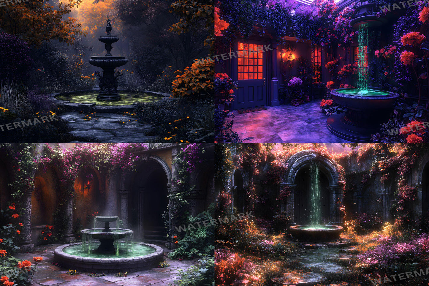 Witch���������s Eerie Garden Backdrops | Spooky Enchanted Forest | Mystical Night Scenes | Halloween Digital Backgrounds - Wizarding School