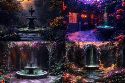 Witch���������s Eerie Garden Backdrops | Spooky Enchanted Forest | Mystical Night Scenes | Halloween Digital Backgrounds - Wizarding School