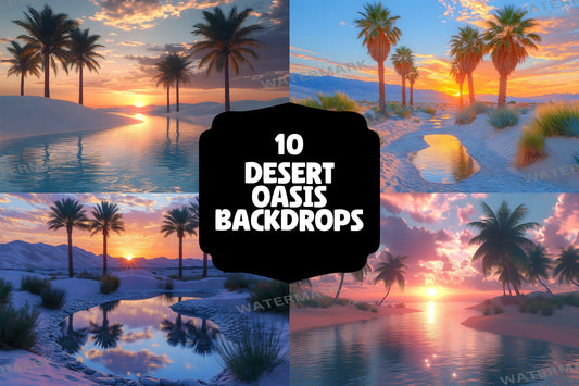 Desert Oasis Backdrops | Desert Backdrop | Tropical Sunset Photoshop Background | Warm Sand Beach Scene | Photography Digital Backdrop