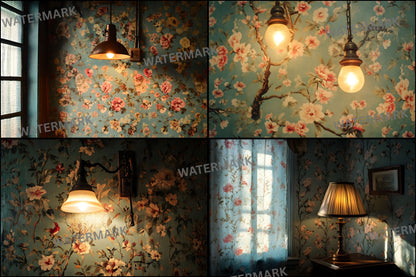 Vintage Wallpaper Room Backdrops, Photography Backgrounds, Digital Download for Portrait Photography, High-Resolution Images