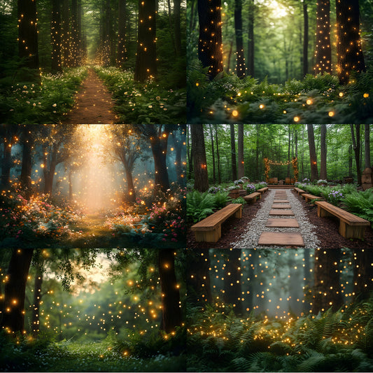 Whimsical Forest Wedding Backdrop Collection, Enchanted Digital Backgrounds for Photographers, Dreamy Photography Overlays