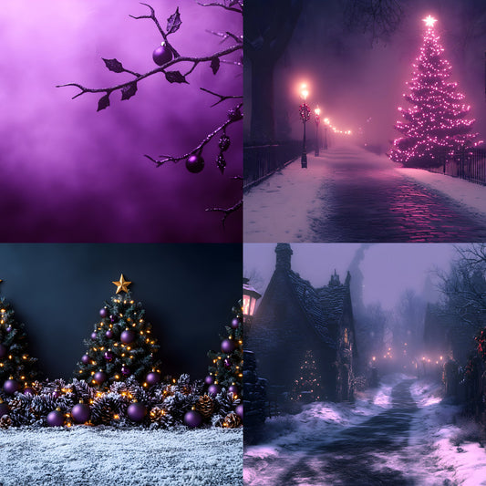 Gothic Purple Christmas Backdrop Set, Eerie Holiday Backgrounds, Dark Festive Photography, Spooky Xmas Digital Backdrops, Images