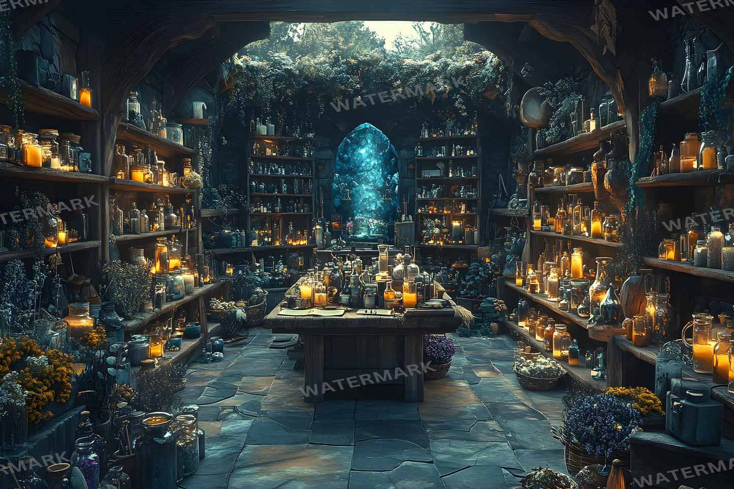 Potion Sanctuary Backdrops, Witchy Apothecary Digital Backgrounds, Magical Alchemy Lab, Enchanted Potion Room, Mystic Fantasy Aesthetic