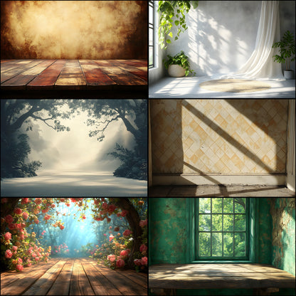 Vintage Sunlit Room Digital Backdrop, Wallpaper Backgrounds for Photography, High-Resolution Textures, Photo Overlays