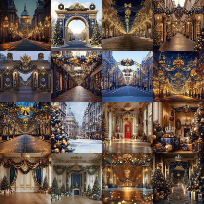 Royal Christmas Backdrops | Nutcracker, London, British | Navy and Gold Christmas Festive Backdrops, Holiday Season Christmas Background