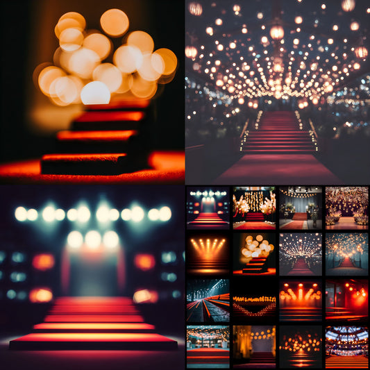 Empty Stage Red Stairs Lights Digital Backdrop, Photography Background, Theater Stage Photo Prop, Square Format, Dramatic Scene, High Resolution Image