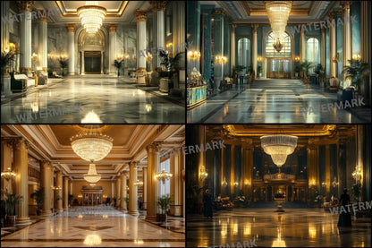 Art Deco Hotel Lobby Digital Backdrop, Elegant Photography Background, Vintage Inspired Photo Prop, for Composites, High-Resolution Images