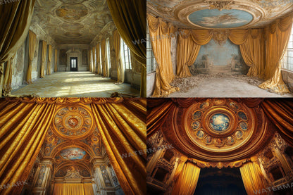 Baroque Regal Fresco Digital Backdrops, Grand Palace Ceiling Photography Backgrounds, Ornate Royal Interior - Baroque Luxury Room