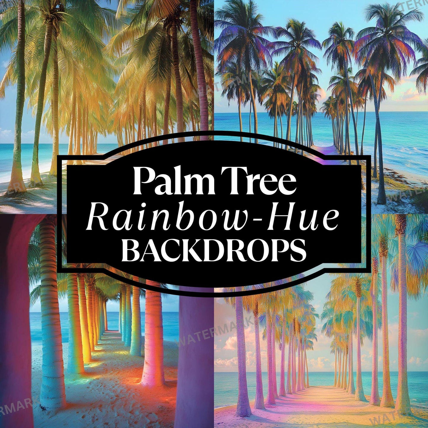Tropical Palm Tree Beach Photography Backdrop ��������� Rainbow -Hue Colorful Beach Backdrops, Summer Parties, Vacation Photoshoots, Summer Backdrop