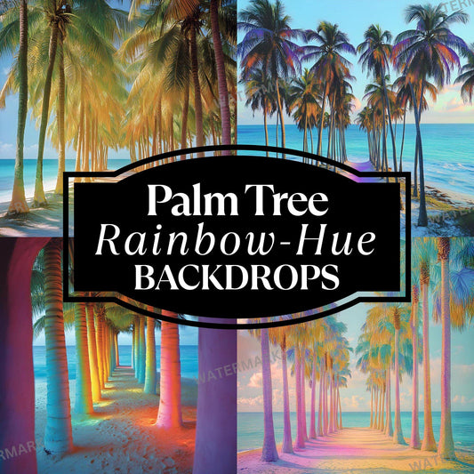 Tropical Palm Tree Beach Photography Backdrop ��������� Rainbow -Hue Colorful Beach Backdrops, Summer Parties, Vacation Photoshoots, Summer Backdrop