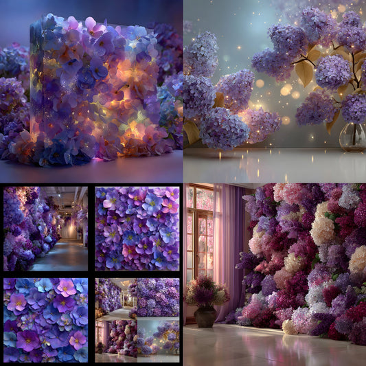Purple Hydrangea Wall Digital Backdrop, Floral Photography Background, Square Photo Prop for Spring Portraits, Flower Lover Gift, Fine Art Image