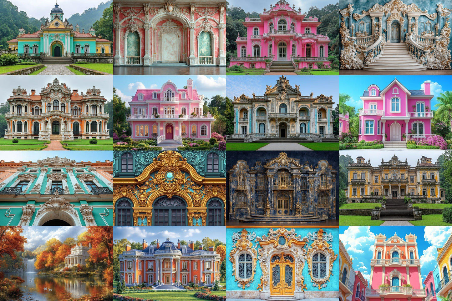 Baroque House Interior Backdrops, Elegant Mansion Photography Backgrounds, Ornate Architecture - Colorful Buildings - Baroque Backdrops