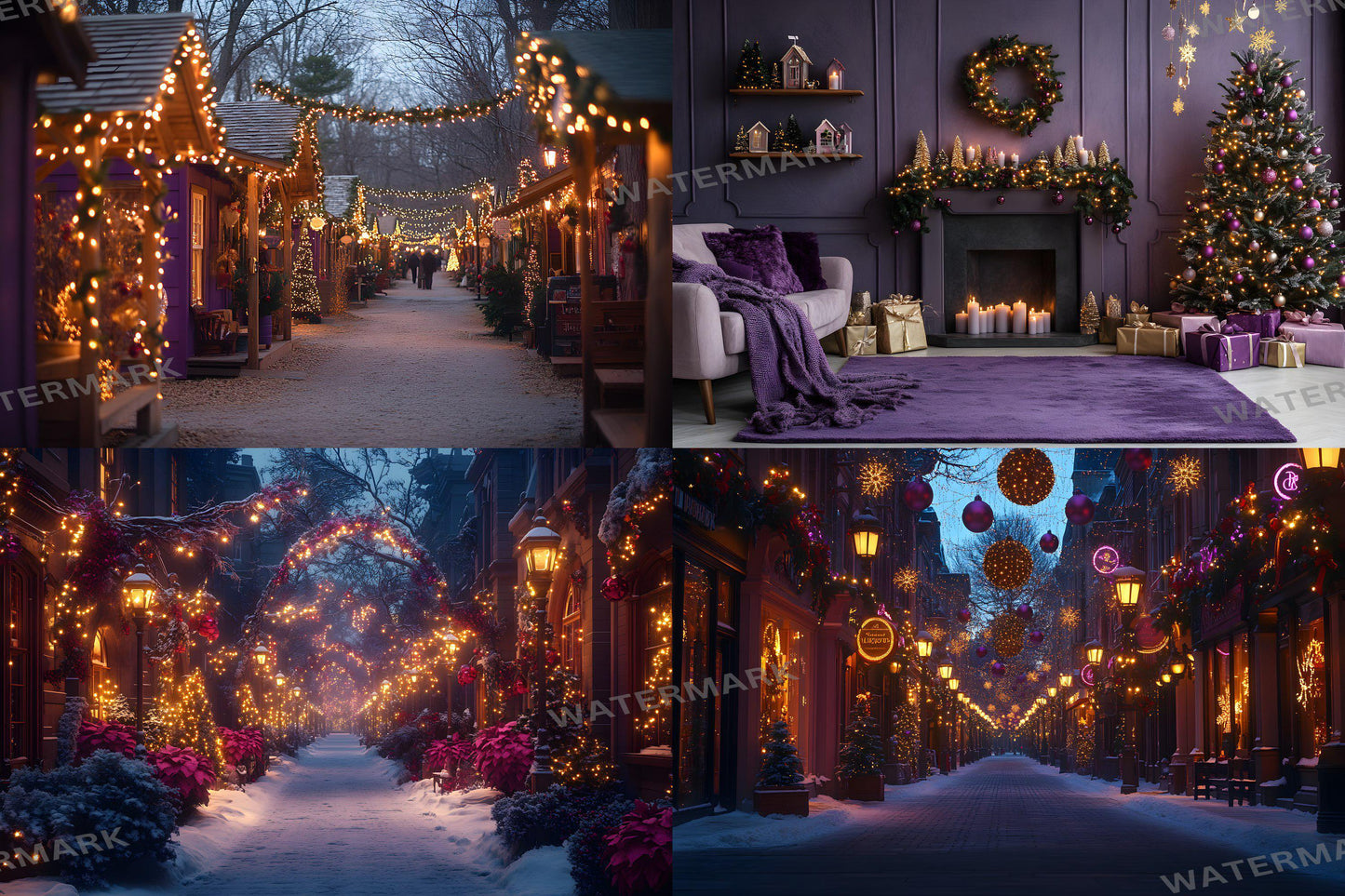 Purple Christmas Backdrops, Christmas Background, Digital Christmas Wallpapers, Photoshop, Photography Backdrops - 3:2 Ratio
