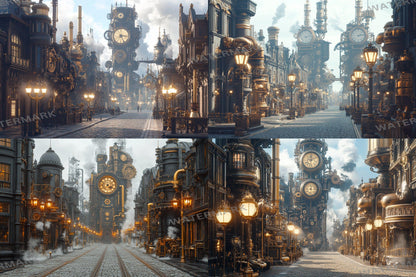 Steampunk Street Backdrops - Victorian Industrial Photography Backgrounds - Gaslamp Fantasy Cityscapes - Digital Download -Background