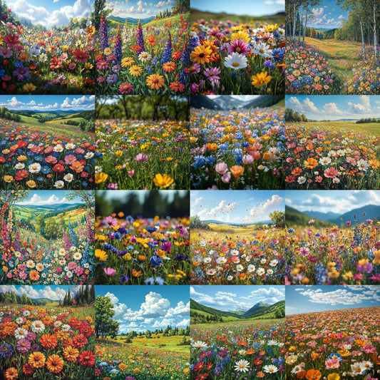 Whimsical Meadow Digital Backdrops ��������� Enchanted Floral Nature Backgrounds for Photo Editing, Photography & Floral Wildflower, Photoshop