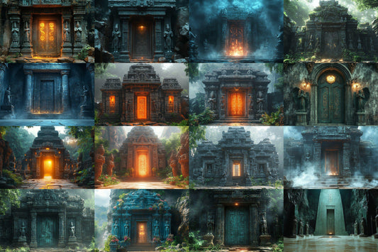 Ancient Temple Door Backdrop: PNGs for Fantasy Adventure Photography, Mystical Stone Archway Portals, Lost Civilization Digital Backdrop