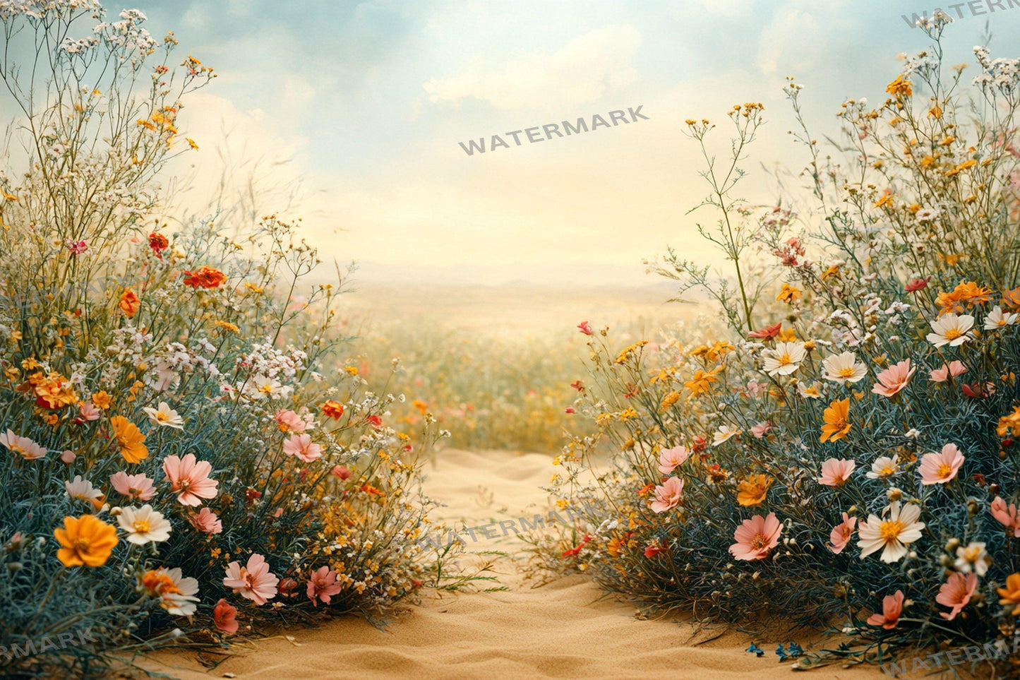 Modern Desert Bloom Backdrops, Boho Southwestern Digital Backgrounds, Pastel Floral Photography Props, Arid Landscape Composites