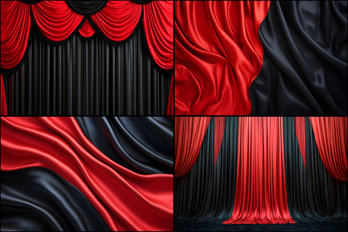 Scarlet Red Black Drapes Photography Backdrop, Digital Background for Portrait, Elegant Photo Booth, Studio Prop