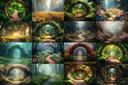 Enchanted Forest Backdrops for Photography ��������� Magical Digital Portraits Backgrounds, Magic Woodland, Lush Green Tree & Floral Backdrops