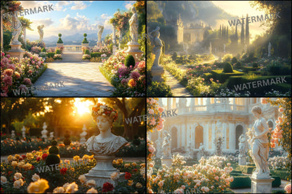 Baroque Garden Digital Backdrop Set, Topiary Photography Backgrounds, Lush Photo Overlays, Elegant Portrait Photography