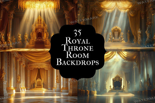 Royal Throne Room Backdrop: 3PNGs for Regal Portrait Photography, Fantasy King Queen Props, Palace Interior Digital Backdrops.
