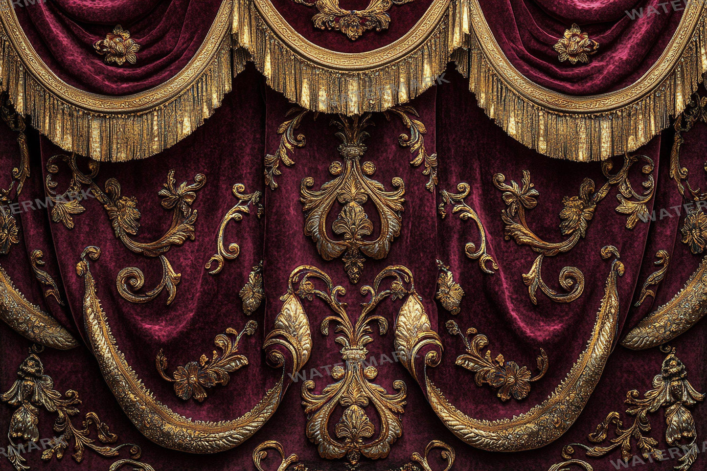 Opulent Gold Drapes Backdrops, Royal Velvet Curtains Digital Backgrounds, Luxury Red Gold Photography Props, Baroque Theatre Stage