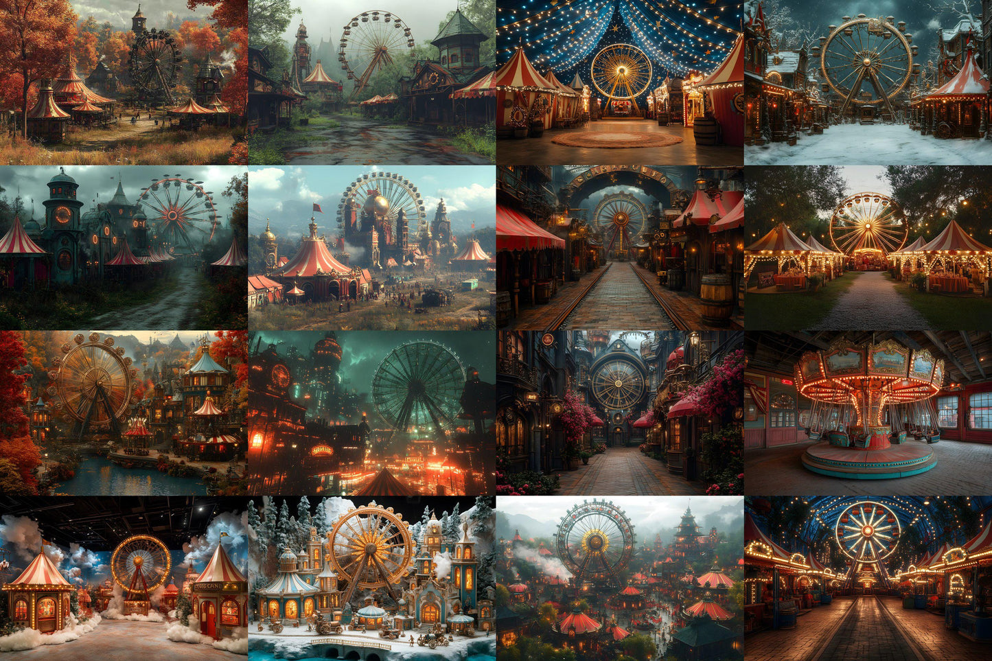 Steampunk Carnival Backdrops | Vintage Circus | Mechanical Fairground | Retro Fantasy | Digital Backgrounds