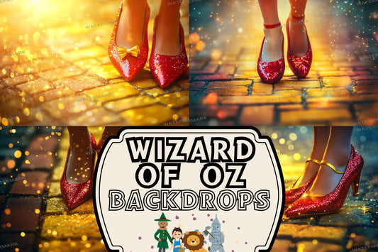 Ruby Slippers Yellow Brick Road Backdrops | Wizard of Oz Digital Art Collection | Fairytale Photography Backgrounds