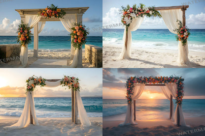 Beachfront Bliss Backdrops, Digital Tropical Wedding Background, Seaside Ocean Photo Booth Prop, Summer Coastal Photography Scene Assets