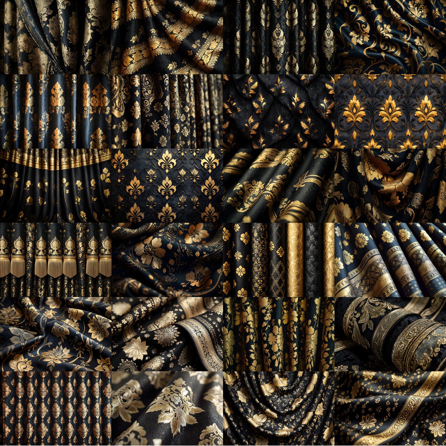 Black Gold Brocade Curtains Digital Backdrop, Elegant Photography Background, Luxury Portrait Photo Booth, Printable Fabric Texture, Ratios