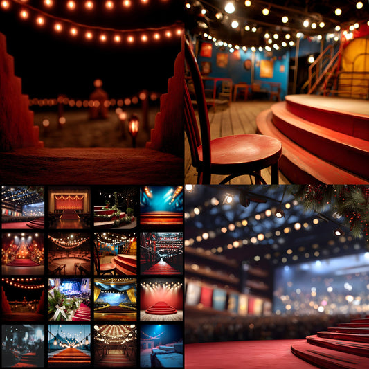Theater Stage Digital Backdrop, Red Stairs Photography Background, Image for Etsy Shop, High-Resolution Commercial Use