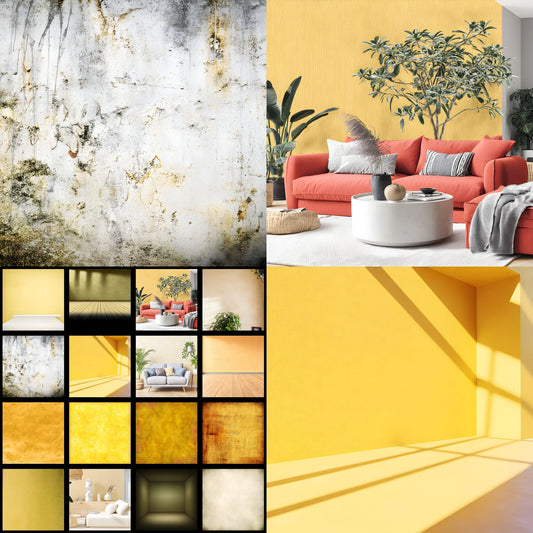 Yellow Textured Wall Digital Backdrop, Vignette Photography Background, Portrait Photo Booth Prop, Fine Art Texture Overlay for Photographers