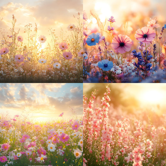 Wildflower Meadow Digital Backdrop, Dreamy Spring Photography Background, Photo Overlay, Floral Portrait Backdrop, High-Res Image0418