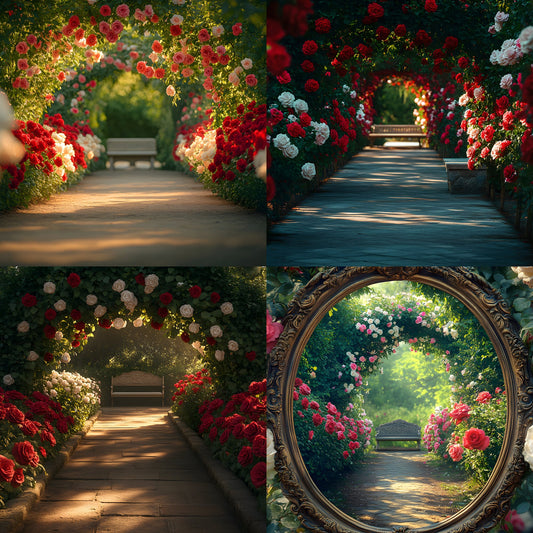 Rose Archway Digital Backdrop, Secret Garden Background, Enchanted Forest Photography, Floral Scene, Fairytale Photo Prop, Ratio