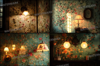 Vintage Wallpaper Room Digital Backdrop, Photography Backgrounds, Antique Interior Photo Prop, High-Res Image for Photographers