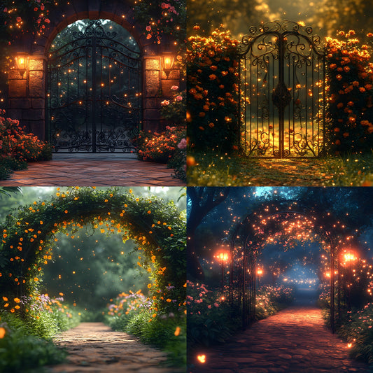 Whimsical Garden Arch Door Digital Backdrop, Fairytale Photography Background, Enchanted Forest Photo Prop, for Portrait Photography