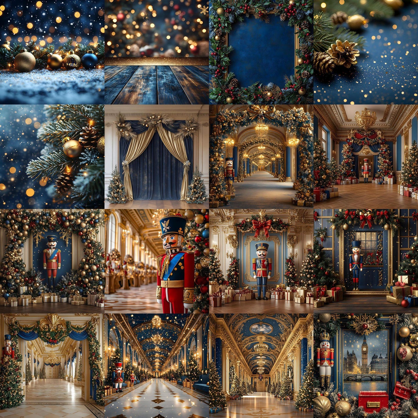 Royal Christmas Backdrops | Nutcracker, London, British | Navy and Gold Christmas Festive Backdrops, Holiday Season Christmas Background