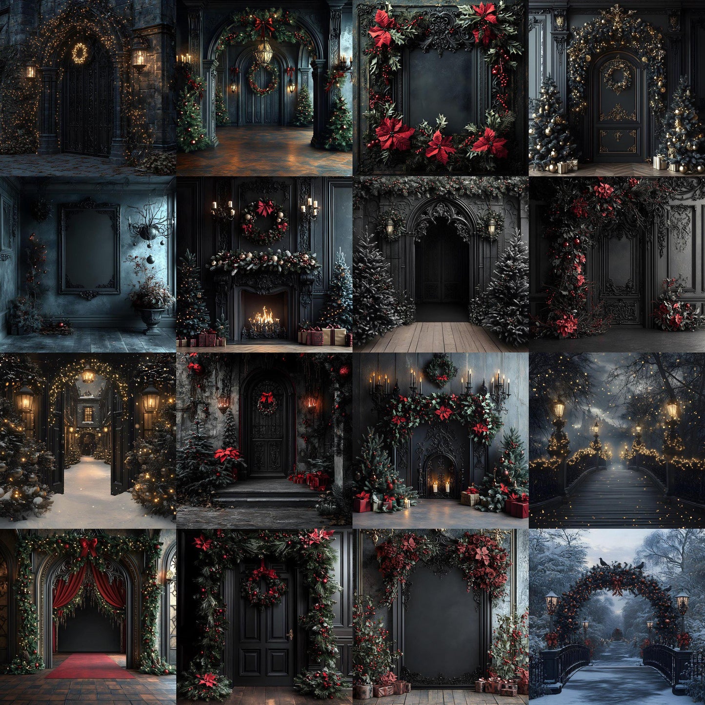 Gothic Christmas Backdrop, Digital Backdrop, Master Overlays, Gothic Black Christmas Backdrop, Festive Digital Download Christmas Background