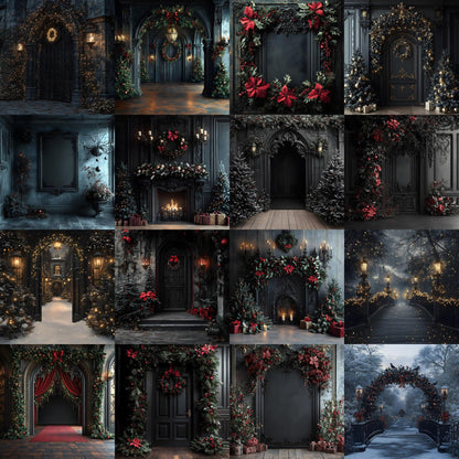 Gothic Christmas Backdrop, Digital Backdrop, Master Overlays, Gothic Black Christmas Backdrop, Festive Digital Download Christmas Background