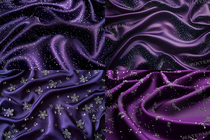 Purple Satin Embellished Backdrops | Digital Luxury Fabric Scenes | Glamour & Fantasy Photography Backgrounds - Purple Backdrops
